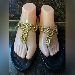 HTF vintage Enzo of Roma gold chunk chain with rhinestones thong sandals 10